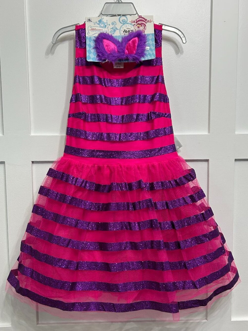 Disney Parks Alice in Wonderland Cheshire Cat Tutu Dress Costume + Ears Med NWT